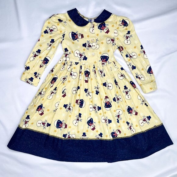 Vintage Girls Snowman Winter Christmas Holiday Peter Pan Collar Dress 4 - 6 - Picture 8 of 9
